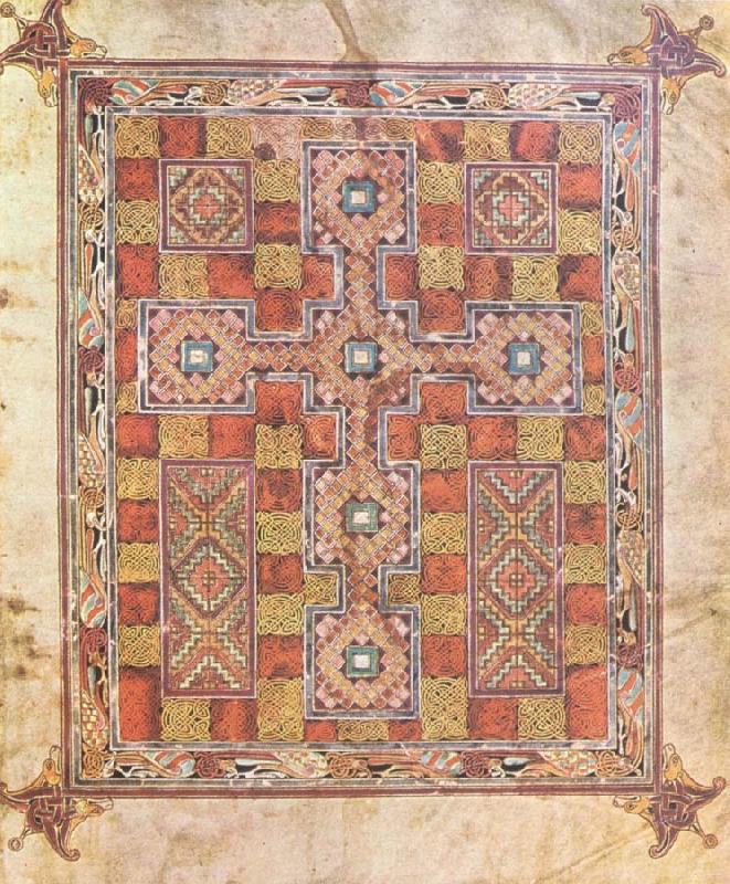 unknow artist Rug page with cross from the Evangeliarium Van Lindisfarne oil painting image